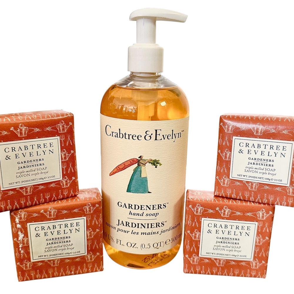 Crabtree & Evelyn Triple Milled Soap 4 Pack & Hand Soap Bundle - Gardeners